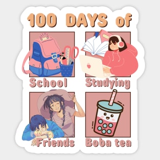 100 days of School, Studying, Friends, Bubble Tea Sticker